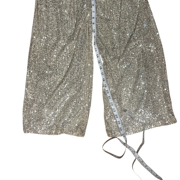 Sage Champagne Sequin Jumpsuit Women’s Small Strapless Wide Leg Party Holiday - Picture 4 of 6
